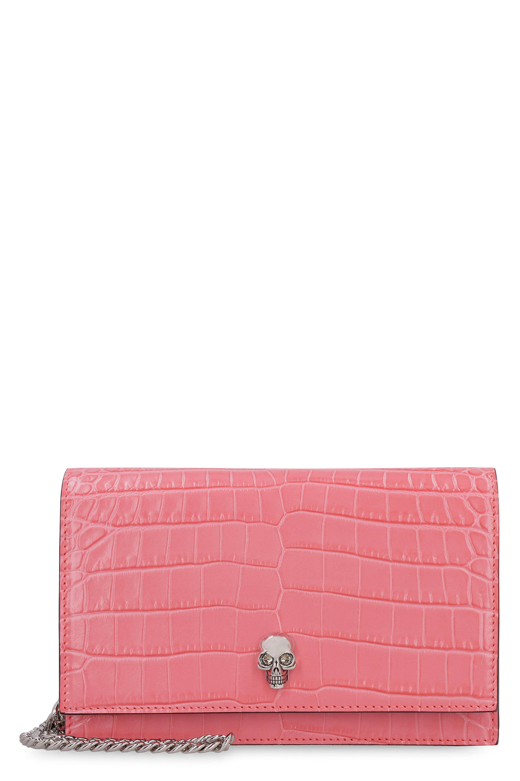 Skull croco-print leather clutch