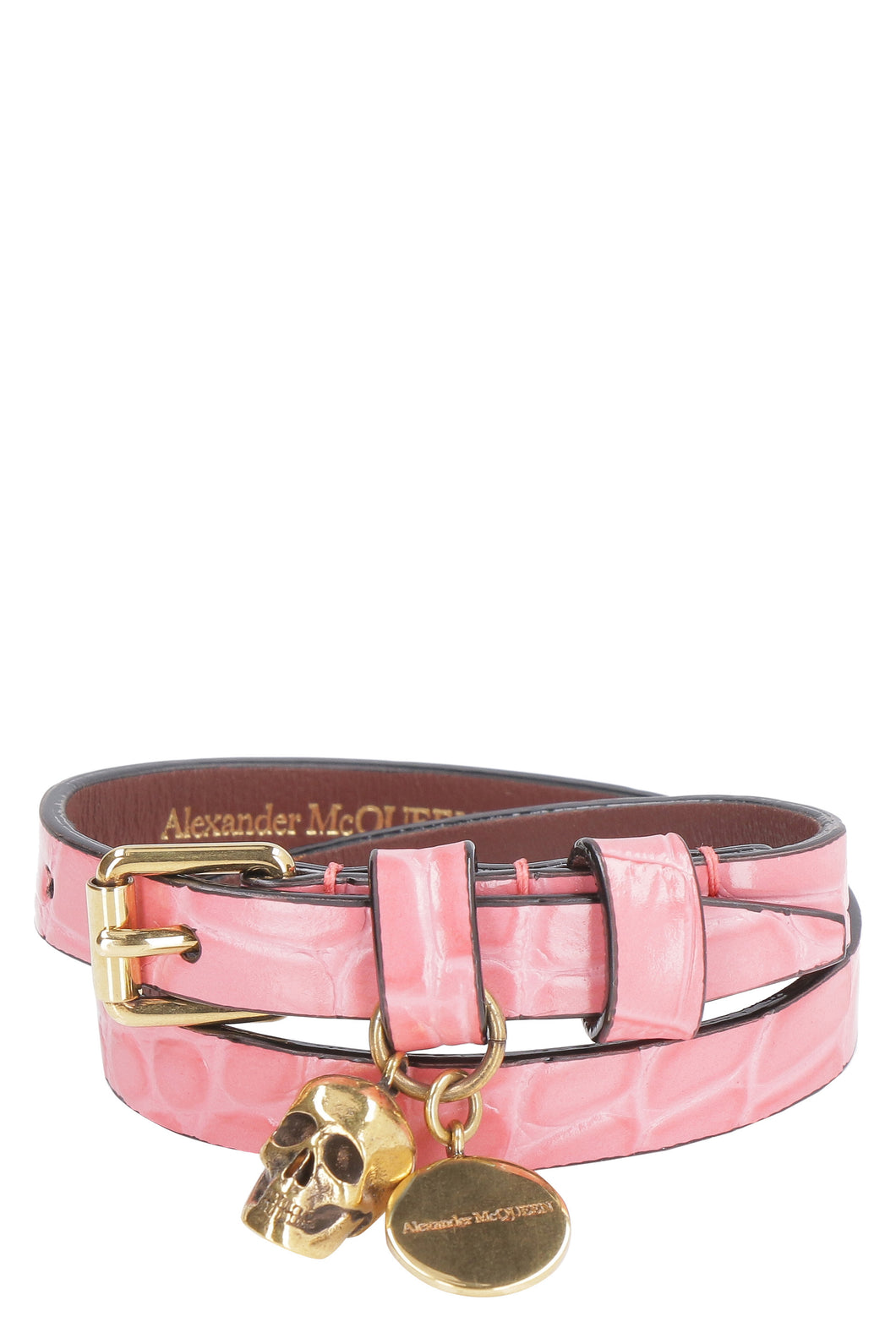 Skull logo plate leather bracelet