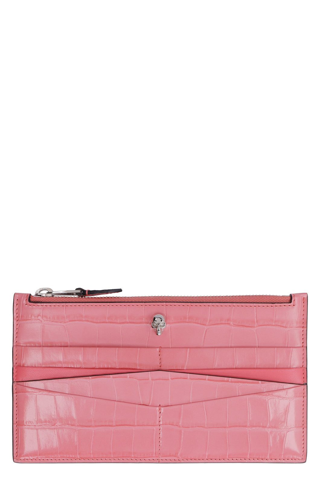 Skull croco-print leather wallet