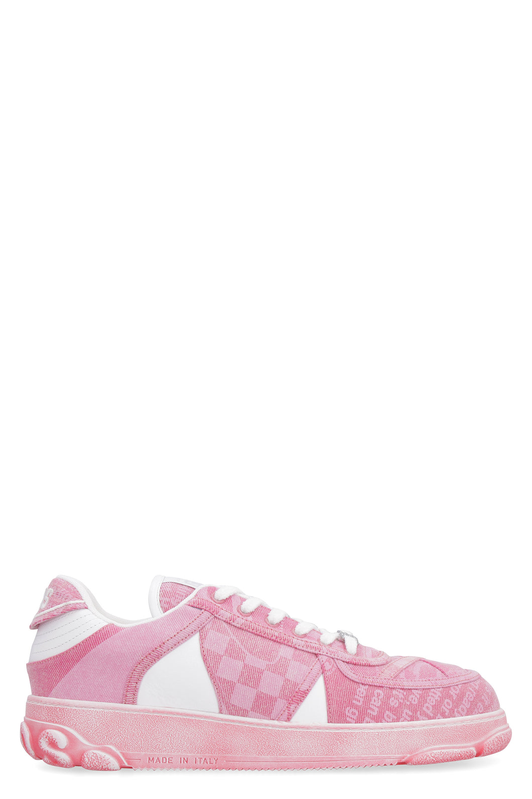 Leather and fabric low-top sneakers